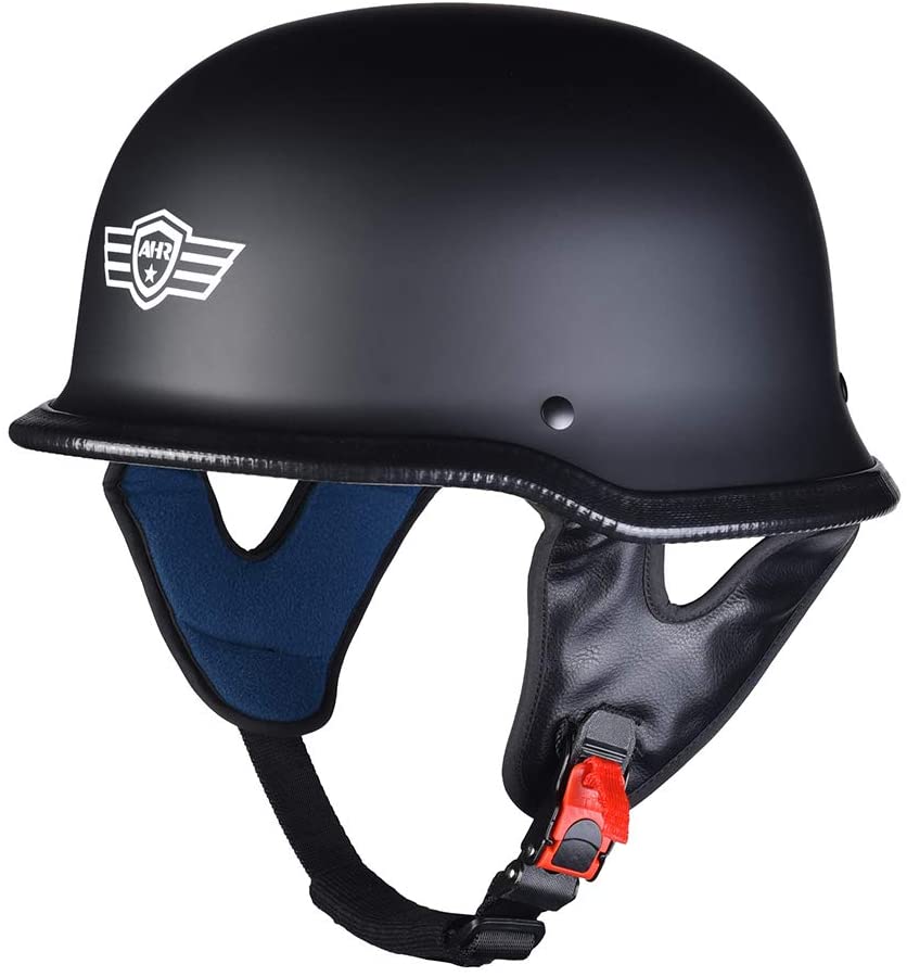 AHR-RUN-G-DOT-German-Style-Motorcycle-Half-Helmet-Open-Face-Cruiser-Scooter-Chopper-Helmet-Matte-Black-XS