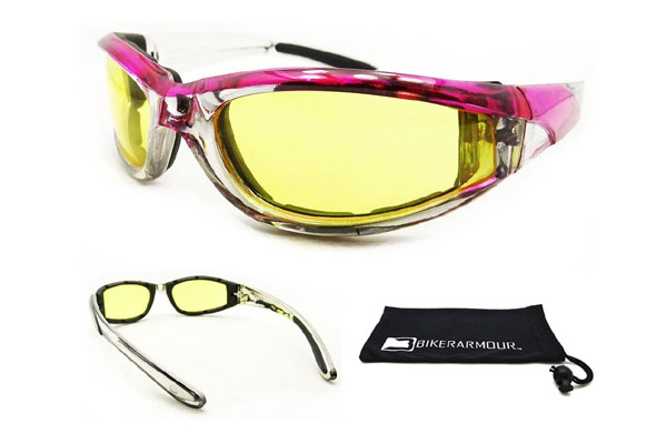 Bikershades Chrome and Pink Motorcycle Night Glasses
