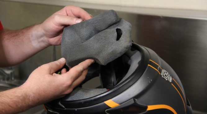 Inside Cleaning Motorcycle Helmet