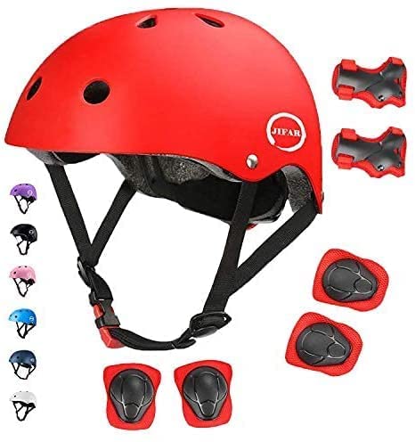 JIFAR-Skateboard-Bike-Helmet-CPSC-Certified-with-Knee-Pads-Elbow-Pads-Wrist-GuardsAdjustable-Helmet-for-Toddler-KidsYouth-Age-2-14Bicycle-Helmet-Scooter-Roller-Skate-Rollerblading