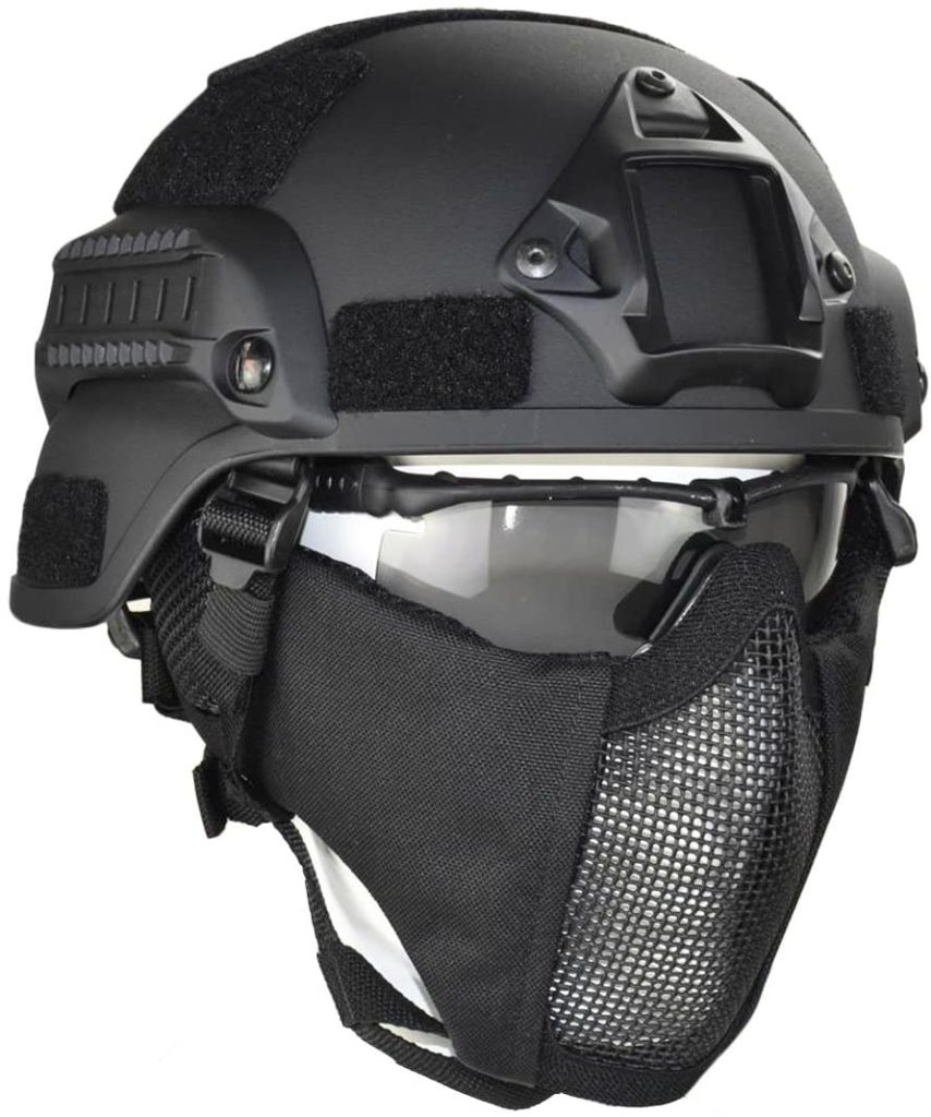 Jadedragon-MICH-2000-Style-ACH-Tactical-Helmet-with-Protect-Ear-Foldable-Double-Straps-Half-Face-Mesh-Mask-Goggle
