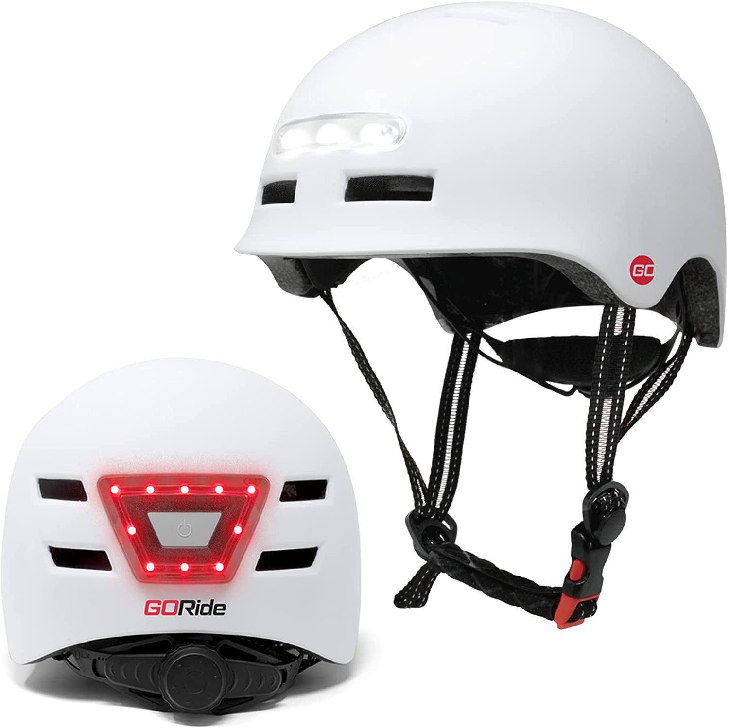 GoRide LED Bike Helmet, USB Rechargeable LED Lights & Adjustable Chin Strap for Men, Women, and Youth Helmets. Perfect for The Urban Commuter