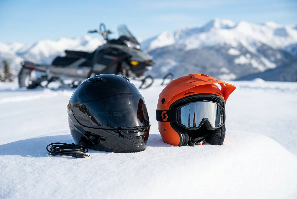 509 and Klim snowmobile helmets in the snow