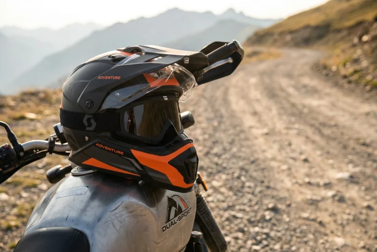 Dual-sport adventure helmet on a bike