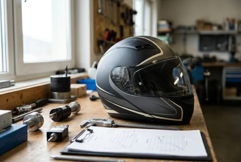 motorcycle helmet safety ratings test lab workbench