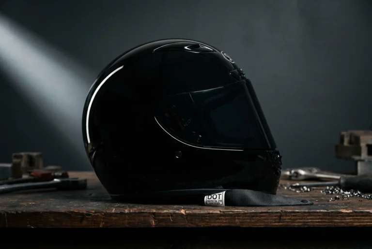 Full-face motorcycle helmet with certification label