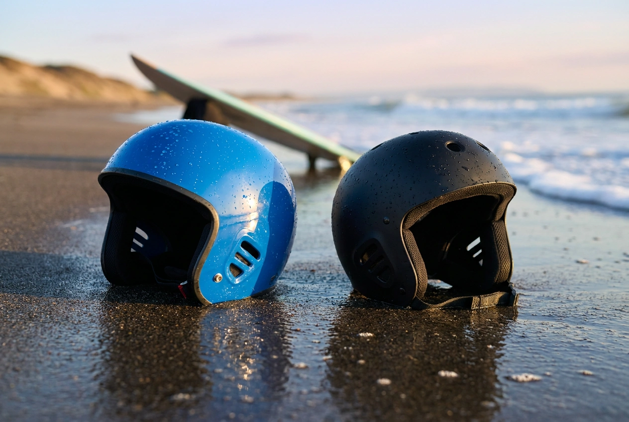 GATH and Simba surf helmets on the beach