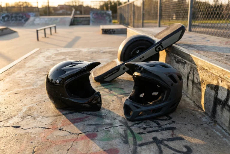 TSG and Fox full-face helmets with a onewheel