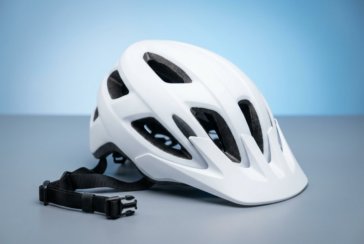 Modern bike helmet in a clean test-lab setting