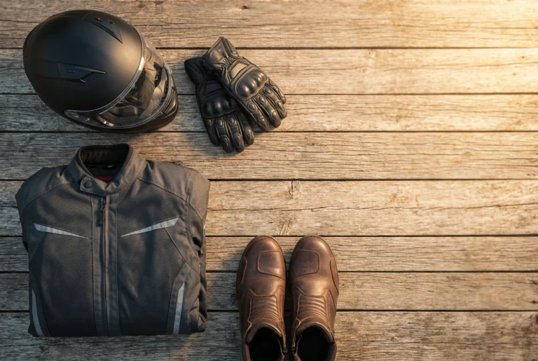 Proper motorcycle riding gear flat-lay