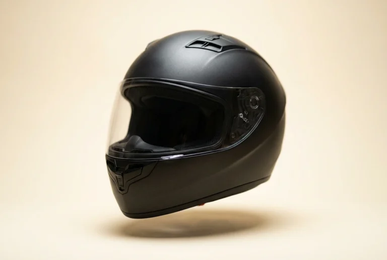 Matte black full-face motorcycle helmet front angle